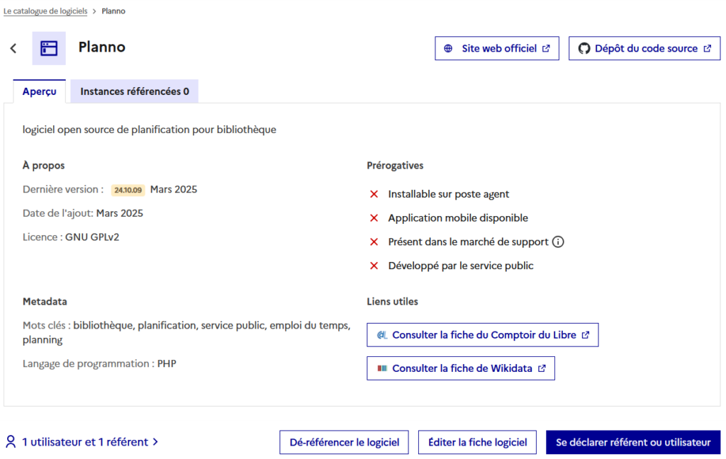 Capture d'écran de la fiche Planno du SILL.