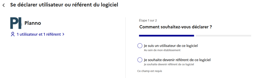 Capture d'écran de la déclaration d'utilisateur sur le SILL.